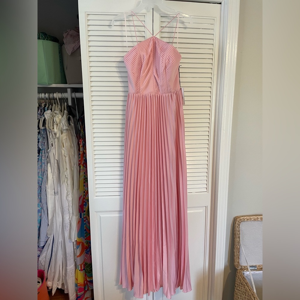 Elegant Pink Knife Pleated Maxi Dress NWT